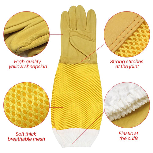 Beekeeping Gloves – Sheepskin Leather with Ventilated Sleeves