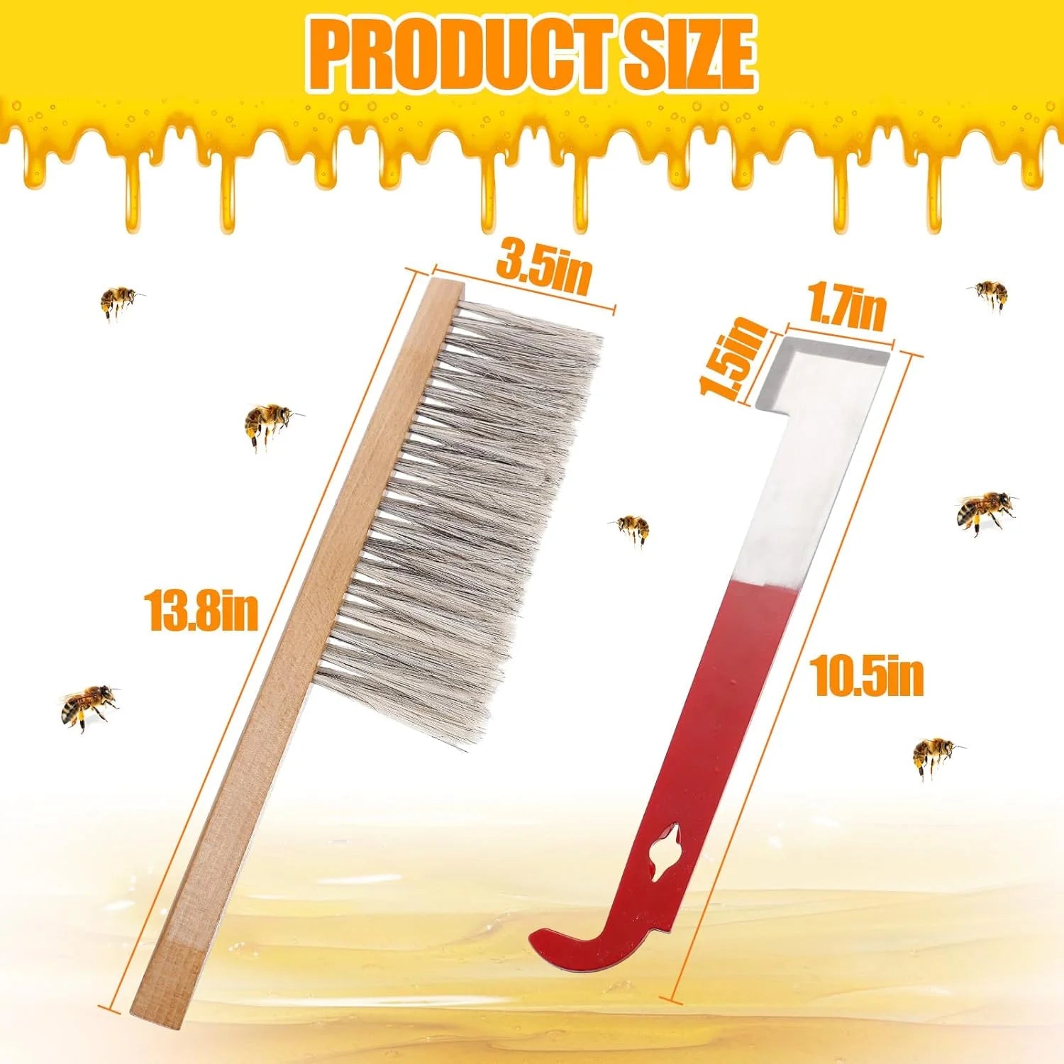 Hive Tool & Bee Brush Set – Stainless Steel J-Hook