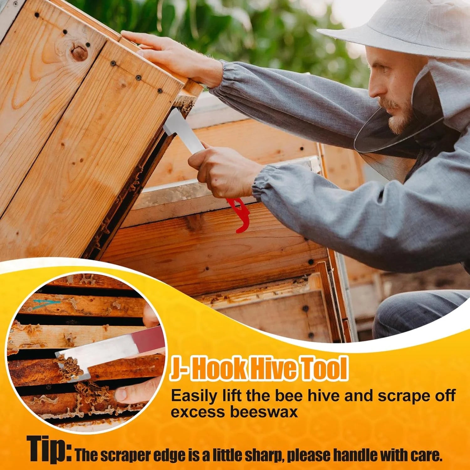 Hive Tool & Bee Brush Set – Stainless Steel J-Hook