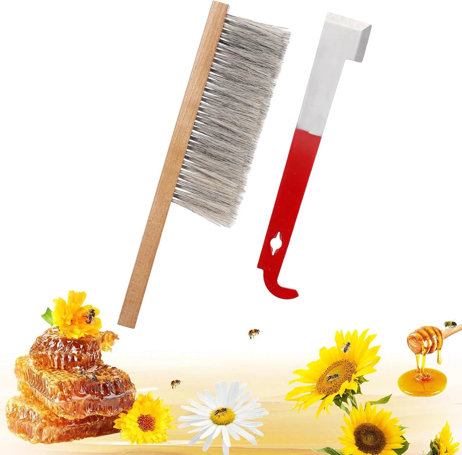 Hive Tool & Bee Brush Set – Stainless Steel J-Hook